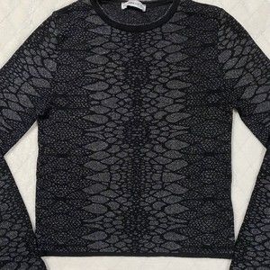 Zara Knit Black Metallic Sweater Women's Size Large Shimmery Abstract Print EUC
